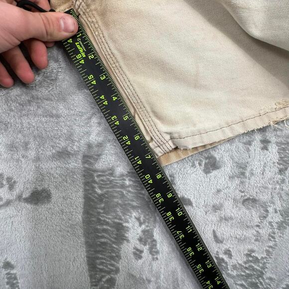 Distressed Vintage 90s Carhartt Carpenter Hemmed Tan Cotton Canvas Shorts 33 - Picture 3 of 7